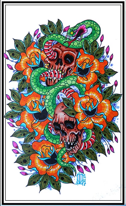 Skulls and Snake - Canvas Giclee