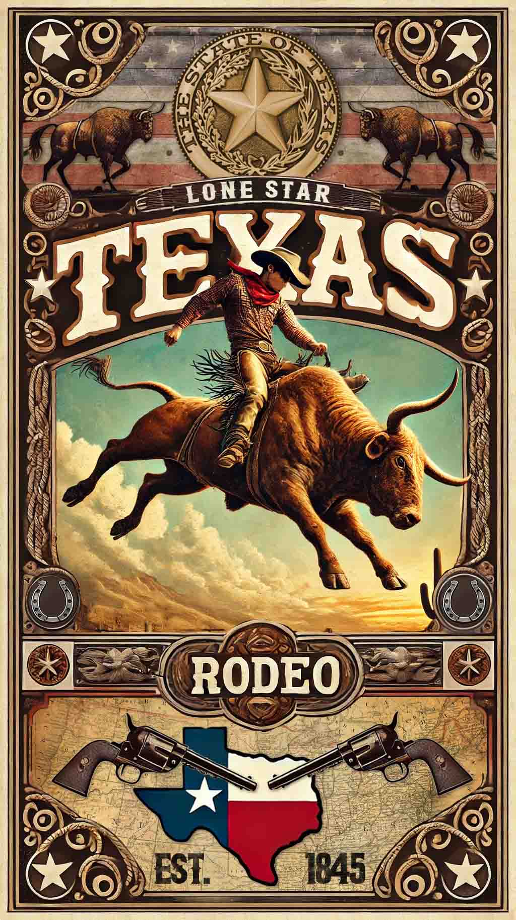 Texas Rodeo Poster - Art Print / Wall Art / Western Decor