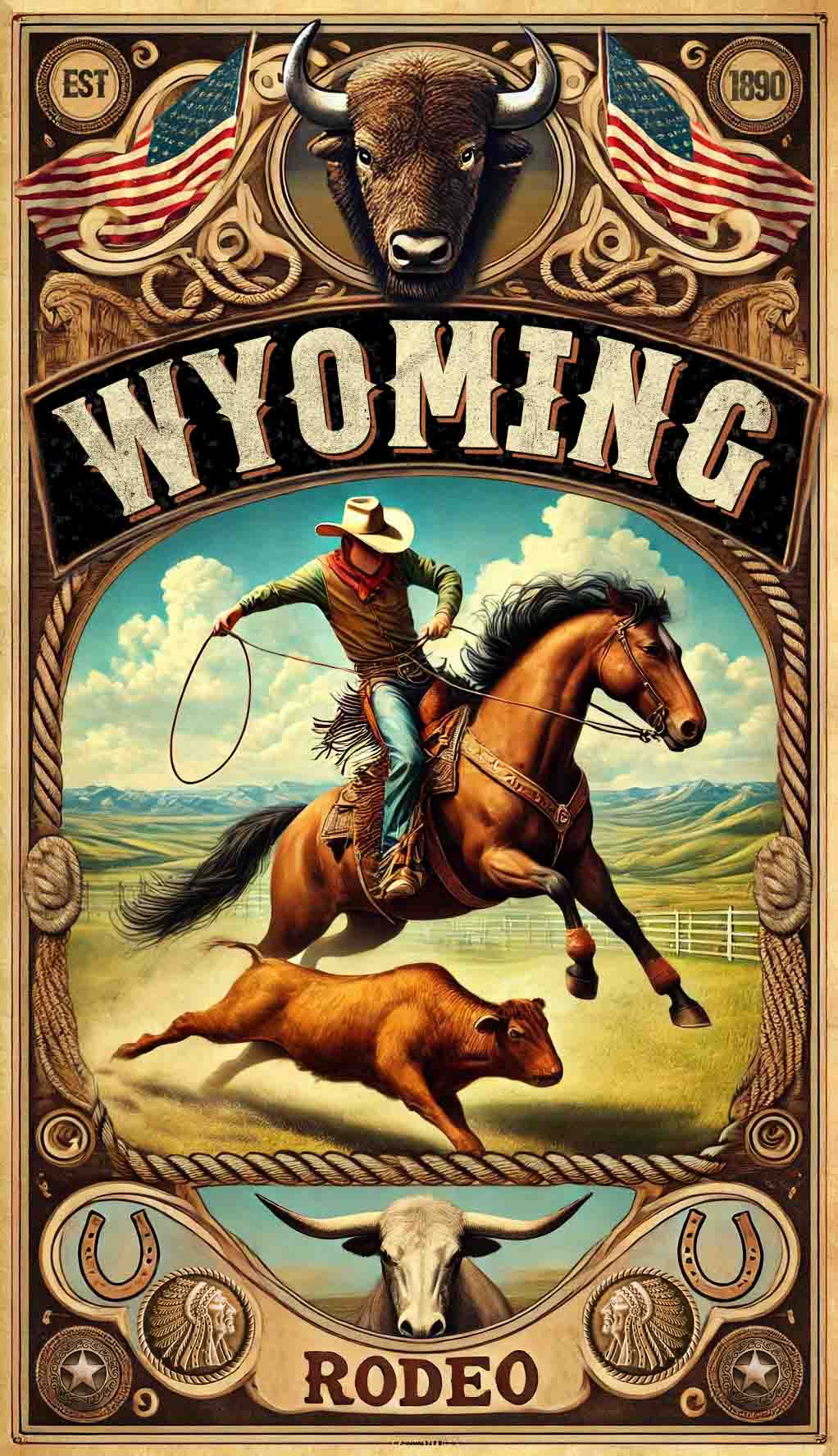 Wyoming Rodeo Poster - Art Print / Wall Art / Western Decor
