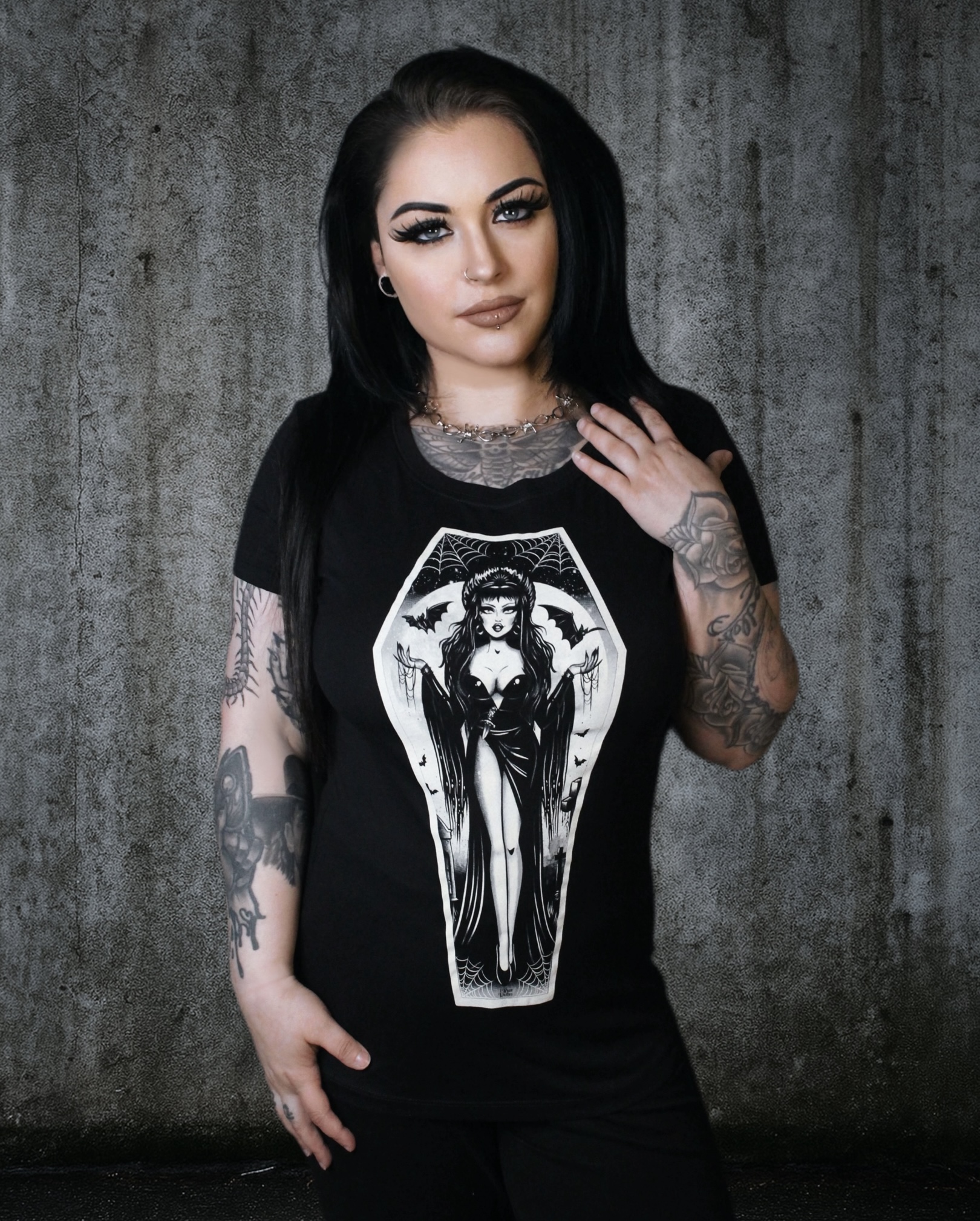 MISTRESS VIRA - Women's Loose Neck T-Shirt | Goth Tee | Elvira TShirt - Image 3