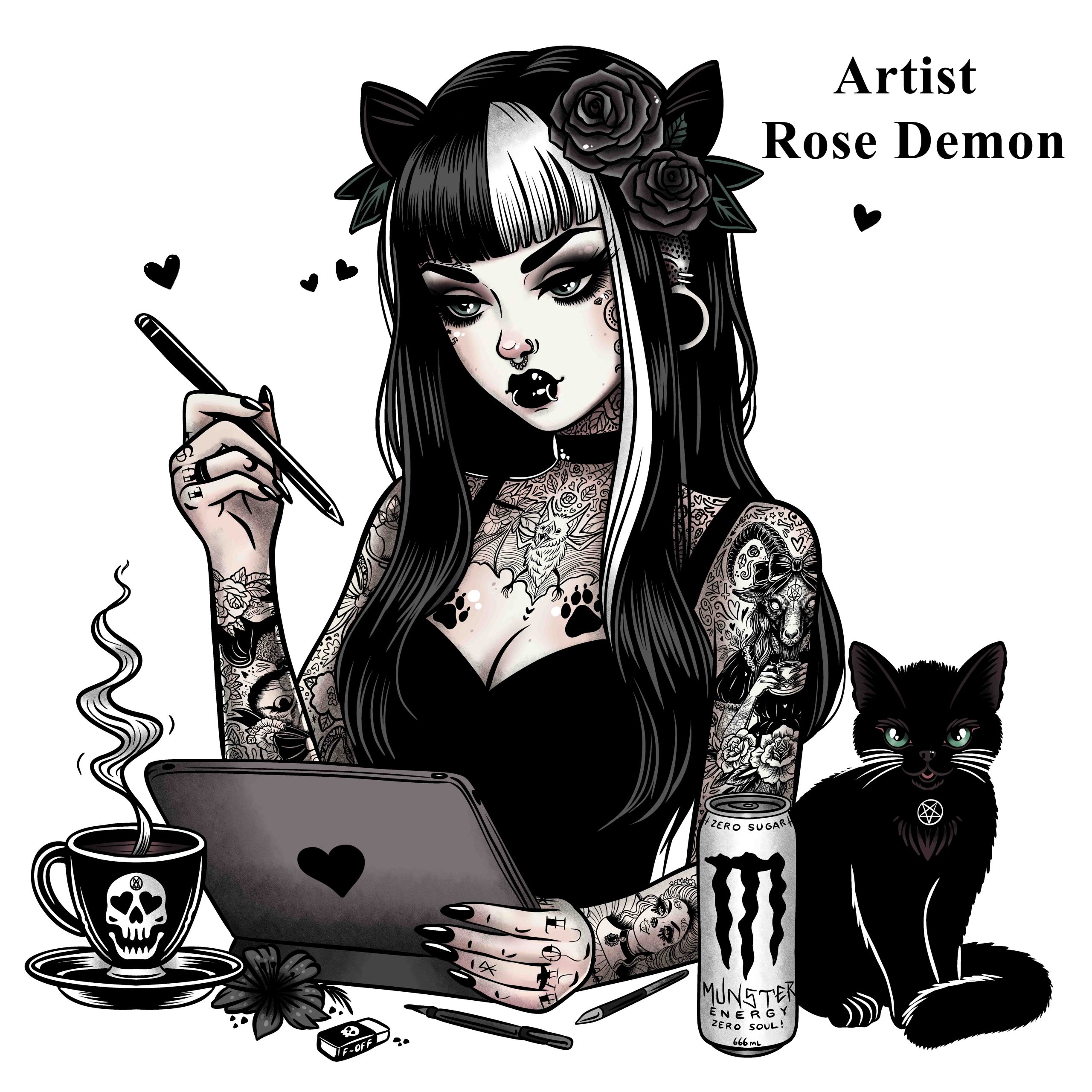 SPIRIT ANIMAL - Women's Loose Neck T-Shirt | Goth Tee | Cat TShirt - Image 6