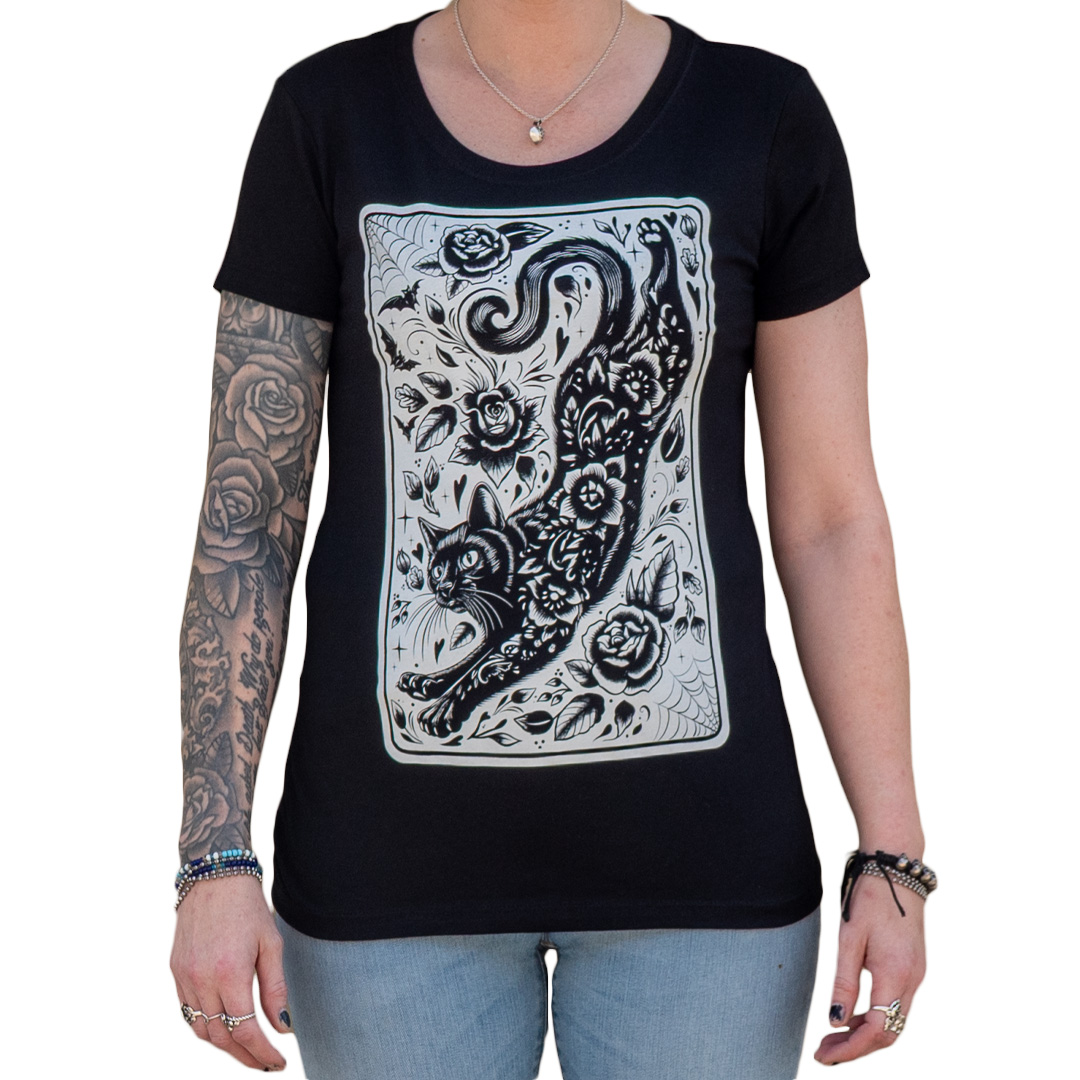 SPIRIT ANIMAL - Women's Loose Neck T-Shirt | Goth Tee | Cat TShirt