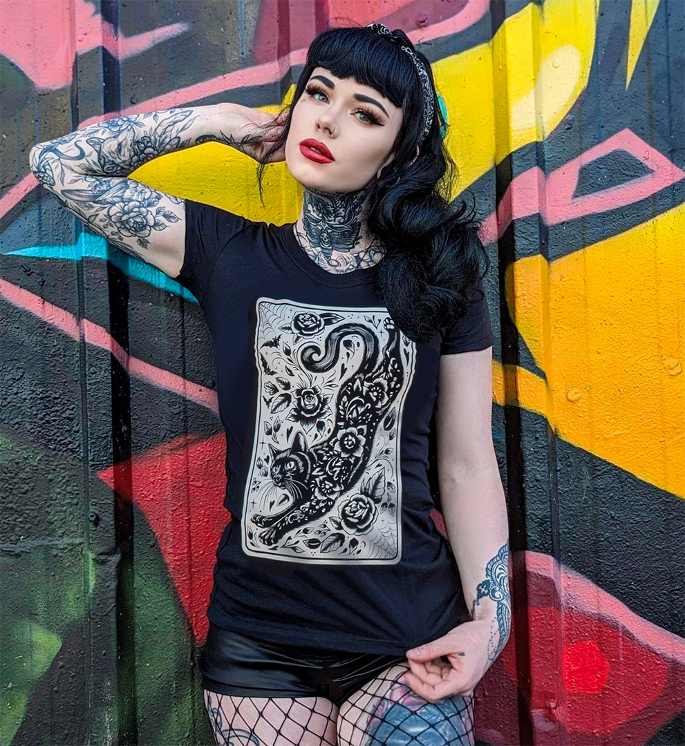 SPIRIT ANIMAL - Women's Loose Neck T-Shirt | Goth Tee | Cat TShirt - Image 2